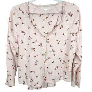Victoria’s Secret Blush Pink Floral Rose Print Cotton 2 Piece Pajama Set Medium